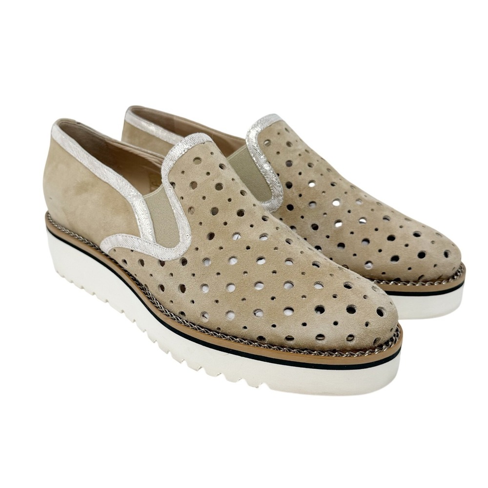 Clorinda Antinori Ventana Perforated Italian Suede Platform Loafers